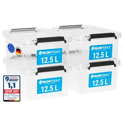 Produktbild von ATHLON TOOLS 4er Set 12,5L Aufbewahrungsboxen mit Deckel