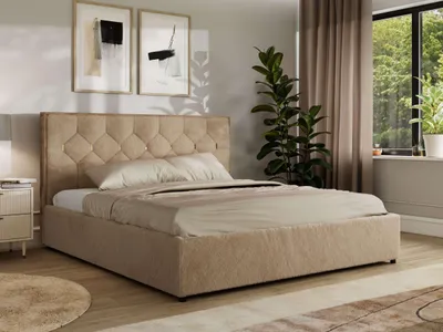 Produktbild von MKS MEBLE LARINO CLASSIC Polsterbett 200x200 mit Bettkasten & Stauraum, inkl. Lattenrost, Gasdruckfeder Metall-Lift, Doppelbett wahlweise - Beige Plüsch