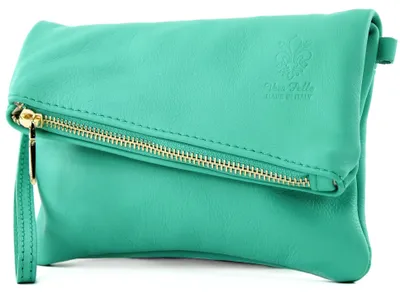 Productafbeelding van modamoda de - T95 - Handtas van Italiaans nappaleer, model: mini, kleur: aquamarine