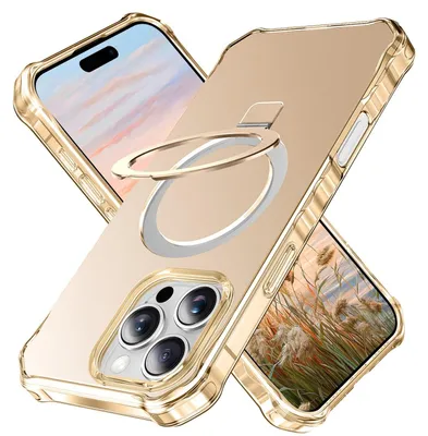 Obrázok produktu pre Pre Apple iPhone 16 Pro Jednofarebné puzdro s dizajnom vlny MagSafe Ring Holder Gold