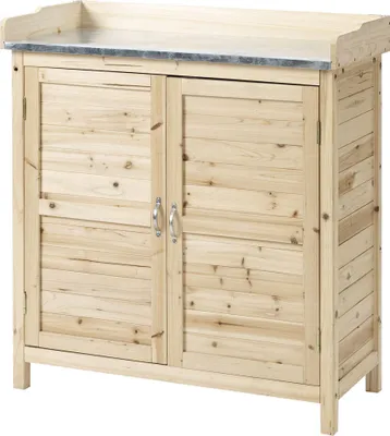 Produktbild von AIORBER Gartenschrank aus Holz, Pflanztisch mit Unterschrank, 2 Einlegeböden, Doppeltür, wetterfest, Geräteschrank für Garten, Naturholz