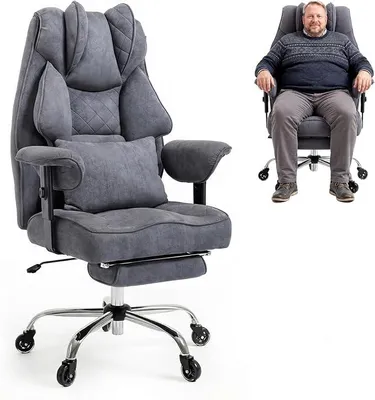 Imagen del producto de Silla de oficina ergonómica, capacidad de 200 kg, sillón de ejecutivo con reposapiés y soporte lumbar