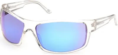 Imagen del producto de Skechers - Gafas de sol para hombre, modelo SE6116. Forma rectangular, color cristal, lentes de color azul espejado