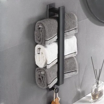 Immagine prodotto di Portasciugamani autoadesivo, acciaio inossidabile, nero, 40 cm, bagno, cucina