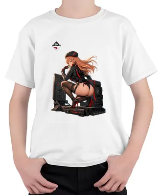Zdjęcie produktu dla Koszulka dla dziewczynki, motyw anime, taktyczny, "waifu" (żona z anime), manga, mundur wojskowy, Japonia, styl Y2K, dla fanów anime, biała, rozmiar 140
