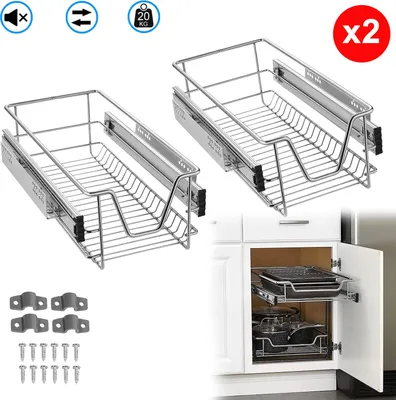 Produktbild von UISEBRT 2x Teleskopschublade - Passend für 27 cm Innenbreite / 30 cm Außenbreite Schrank – Ausziehbare Schublade für Küche & Schrankregal