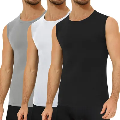Produktbild von 3er Pack Unterhemd Herren Gekämmte Baumwolle Tank Top Ärmellos Schwarz-Weiß-Grau L