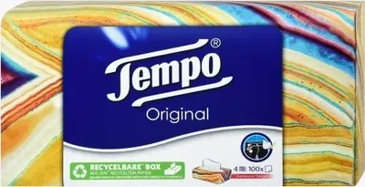 A close-up view of a box of Tempo tissues.