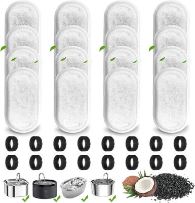 Productafbeelding van Filters voor kattenfontein - 32 stuks - 16 koolfilters en 16 schuimfilters - voor 2 l en 3,2 l