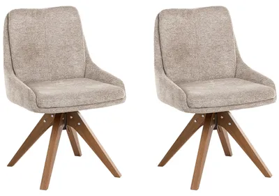 Produktbild von BELIANI Drehbarer Esszimmerstuhl 2er Set Taupe Stoff Braune Holzbeine Gepolstert Moderner Stil Drehstühle Polsterstühle Esszimmer