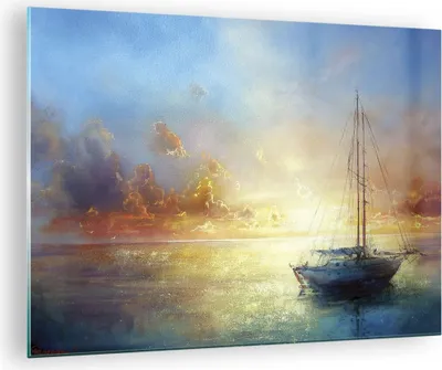 Produktbild von Bilder auf glas - Einteilig - Segelboot Westen die Sonne - 70x50cm - Glasbilder - Wandbilder - Bilder - zum Aufhängen bereit - Wanddekoration aus Glas - Glas Bilder - Wandbild auf Glas - GAA70x50-4145