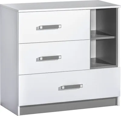 Produktbild von Furniture24 Kommode Schubladenkommode TRAFIKO 08 mit 3 Schubladen, Kinderzimmer, Jugendzimmer Weiß/Grau