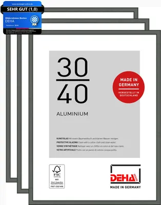 Produktbild von DEHA Design Bilderrahmen Boston (3er Set), 30x40 cm, Aluminium Contrastgrau