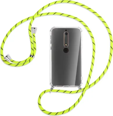 Produktbild von Handykette Backcover-Schutzhülle mit Band (Metall silberfarben) für Nokia 6.1 - neongelb