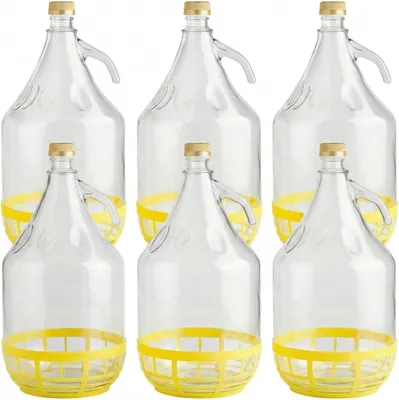 Produktbild von 6 x 5L Glasballon (Gallone) mit Schutzkorb, Schraubverschluss & Henkel - Glasflasche für Wein, Gärung & Saft - EU-Qualität