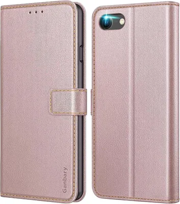 Zdjęcie produktu dla Etui na telefon iPhone SE 2022 5G/SE 2020/7/8 skórzane etui z klapką w kolorze różowego złota