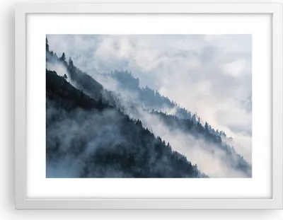 Produktbild von Gerahmtes Poster - Weißer Rahmen - Berge Nebel Bäume - 40x30 cm - Wand Bild - Wanddeko - Wandbilder - Kunstposter - Wandposter - Bilderrahmen - Bilder - Kunstdruck - Wanddekoration - P2WAA40x30-4429