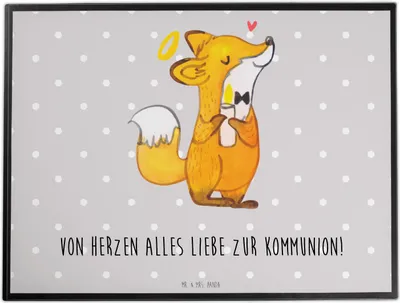 Produktbild von Mr. & Mrs. Panda schreibtischunterlage Fuchs Kommunion - Grau Pastell - Geschenk, tischpad, Gott, bastelunterlage, Schreibunterlage, schreibtischunterlagen, Glauben