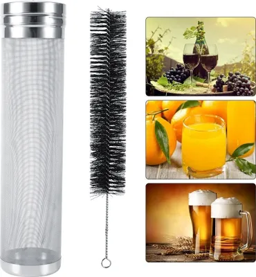 Obrázok produktu pre Nerezový filter na chmeľ - 300 mikrónov s čistiacou kefkou pre domáce pivné sudy, 7 x 29 cm (2,8 x 11,4 palca)