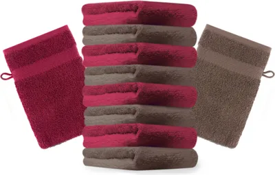 Produktbild von Betz 10 Stück Waschhandschuhe 16x21 cm PREMIUM 100% Baumwolle  Farbe: nussbraun und dunkelrot