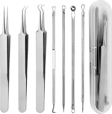 Image de iCovalescent Kit de retrait des points noirs 7 pièces en acier inoxydable Outils contre les boutons d'acné