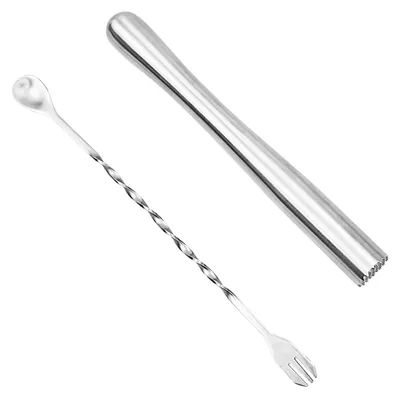 Cocktailstamper-Set aus Edelstahl, 2-teilig, Muddler + Rührlöffel
