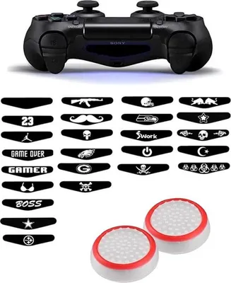 Produktbild von Thumbgrips - Thumb Grips + Stickers voor PS4, PlayStation 4 - Gaming Thumbgrips - Performance Thumbsticks - Anti-Slip Joystick Caps - Bescherming Accessoires - Wit/Rood + Willekeurige Sticker -
