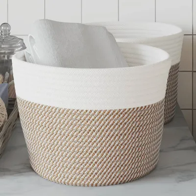 Produktbild von "im Sonderangebot"Aufbewahrungskörbe 2 Stk. Braun und Weiß Ø24x18cm Baumwolle NEU455887 - Körbe