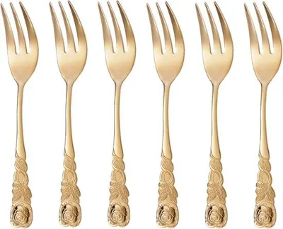 Productafbeelding van Gouden Taartvorken set van 6 met Rozendecoratie - Roestvrij Staal