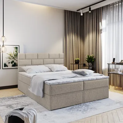 Produktbild von Masseno Boxspringbett ARINOS 180x200 cm Komplett-Set mit Bonell Matratze und Topper, Polsterbett mit Bettkästen -Beige, INARI 22