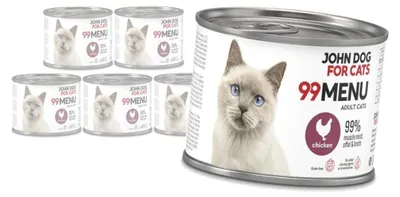 Produktbild von John Dog for Cats 99 Menü Nassfutter für ausgewachsene Katzen mit Huhn 6x200g