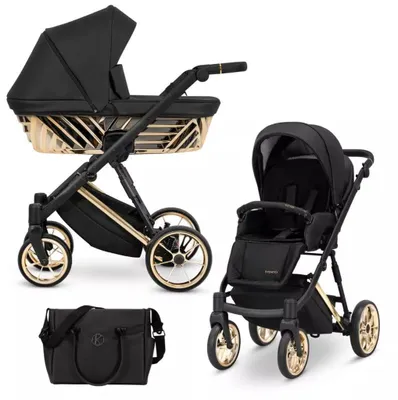 Produktbild von Kunert Ivento Glam 3in1  Kinderwagen in Schwarz mit goldenem Rahmen
