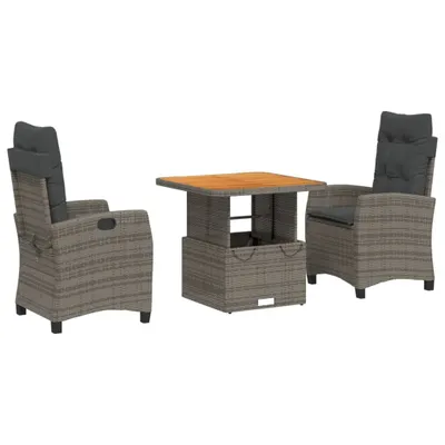 Produktbild von vidaXL 3-tlg. Garten-Essgruppe mit Kissen Grau Poly Rattan