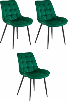 Productafbeelding van Chaise - Leobert - Bera - Donkergroene fluweelbekleding / Zwarte poten - 45 x 54 x 86,5 cm - Set van 3