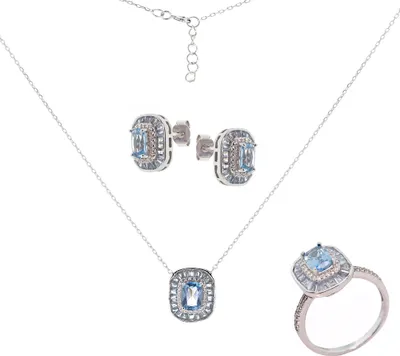 Produktbild von Schmuckset aus 925 Silber mit Zirkonia: Ohrstecker +Kette mit Anhänger +Ring