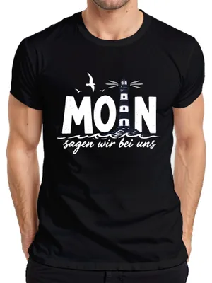 Immagine prodotto di Maglietta da uomo, colore nero, taglia M, con scritta "Leuchtturm Küste" (che potrebbe essere il nome di un marchio o di un luogo) e un'espressione sarcastica