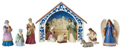 Weihnachtskrippe Set, 10 Figuren, Kunstharz, mehrfarbig