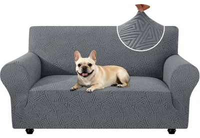Produktbild von Sofaüberwurf Sofabezug Couchschoner - Elastisch - Hellgrau - Rutschfest, geometrisches Muster - 2-Sitzer