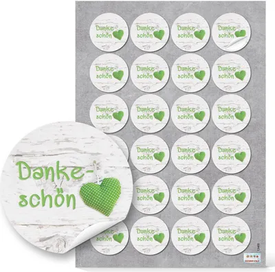 Produktbild von 24 DANKESCHÖN DANKE grün weiß HERZ GEPUNKTET Aufkleber rund Deko Verpackung Geschenke Hochzeit Kommunion Geburtstag Fest Geschenkaufkleber Sticker Etiketten hellgrün24 Aufkleber / 1 Bogen