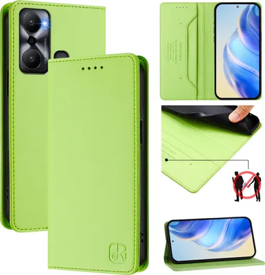 Produktbild von Lederhülle für Infinix Hot 20 Play Hülle Flip Brieftasche Kartenfächern Ständer Schutzhülle Grün