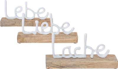 3er Set Schriftzug Lebe Lache Liebe L22cm Metall Weiß Mango Holz Tisch-Deko