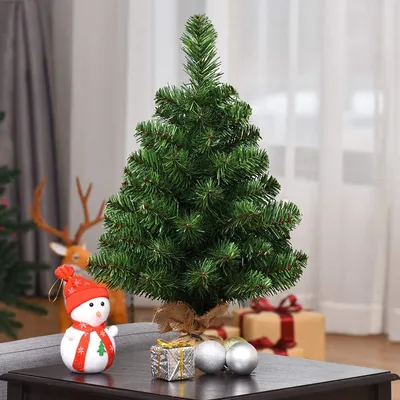 Image de COSTWAY Arbre de Noël artificiel 60cm, Sapin avec base en ciment, Arbre de Noël aiguilles PVC, Arbre artificiel de Noël idéal pour la maison, le bureau, les magasins et les hôtels, vert