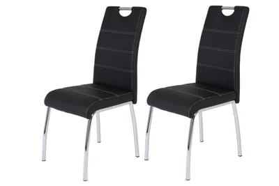 Produktbild von Hela Tische, 2er Set Esszimmertisch, Vierfußstuhl Susi - Kunstleder Schwarz - Metallgestell verchromt - Steppnähte - Bügelgriff - Belastbarkeit 120kg