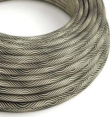Image de Creative-Cables Câble électrique gainé de tissu, 2 x 0,75 mm², 10 m, Noir-Or ERM65, Ronde, effet soie