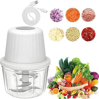 Immagine prodotto di Mini tritatutto elettrico - 400 ml - 6 lame - USB - Multifunzionale - Trita-alimenti portatile - Adatto per puree di frutta, puree di verdura, polpettine e alimenti per bambini - Bianco