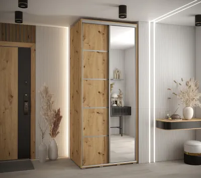 Produktbild von Kleiderschrank YVONA 5 - 100/60 cm, Eiche handgefertigt / Silber