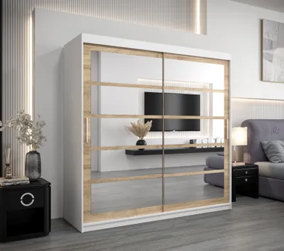 Image de MINIO Armoire 200 cm ROMA 2 Blanc / Chêne Sonoma