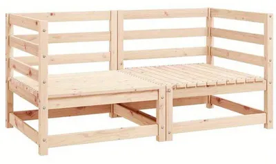 Image de Banc d'angle de jardin en bois massif de pin – Ensemble de 2 pièces pour l'extérieur, le balcon et la terrasse