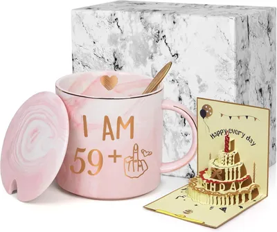 Produktbild von Keramiktasse Geschenkset zum 60. Geburtstag für Frauen, Rosa, 320 ml