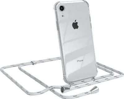Produktbild von EAZY CASE Handykette kompatibel mit Apple iPhone XR, Handyhülle mit Umhängeband, Handykordel, Schutzhülle Clear, Band in Weiß
